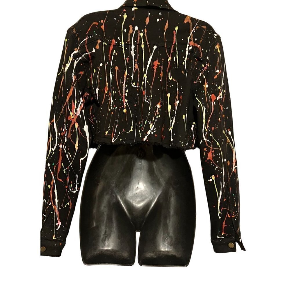 NWT Purple Candy Paint Splatter Cropped Denim Jacket L Rave Psychedelic POCKETS